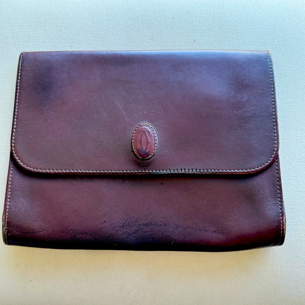 Rare Vintage Cartier Must Line Leather Clutch Bordeaux Authentic ps2505-ps422